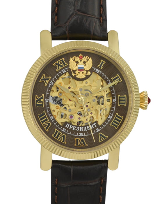 Президент Президент 4506170  4506170 механические мужские часы золотой циферблат, браслет кожаный — вид спереди